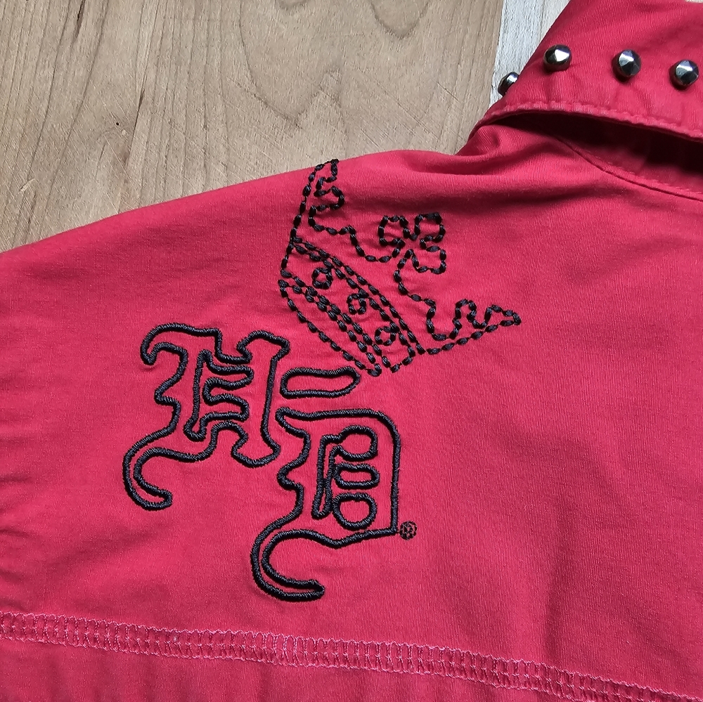 Harley Davidson Cycle Queen Red Snap Button Shirt Large - Picture 6 of 14